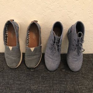 TWO Pairs of TOMS Denim Shoes: Bootie & Slip-On